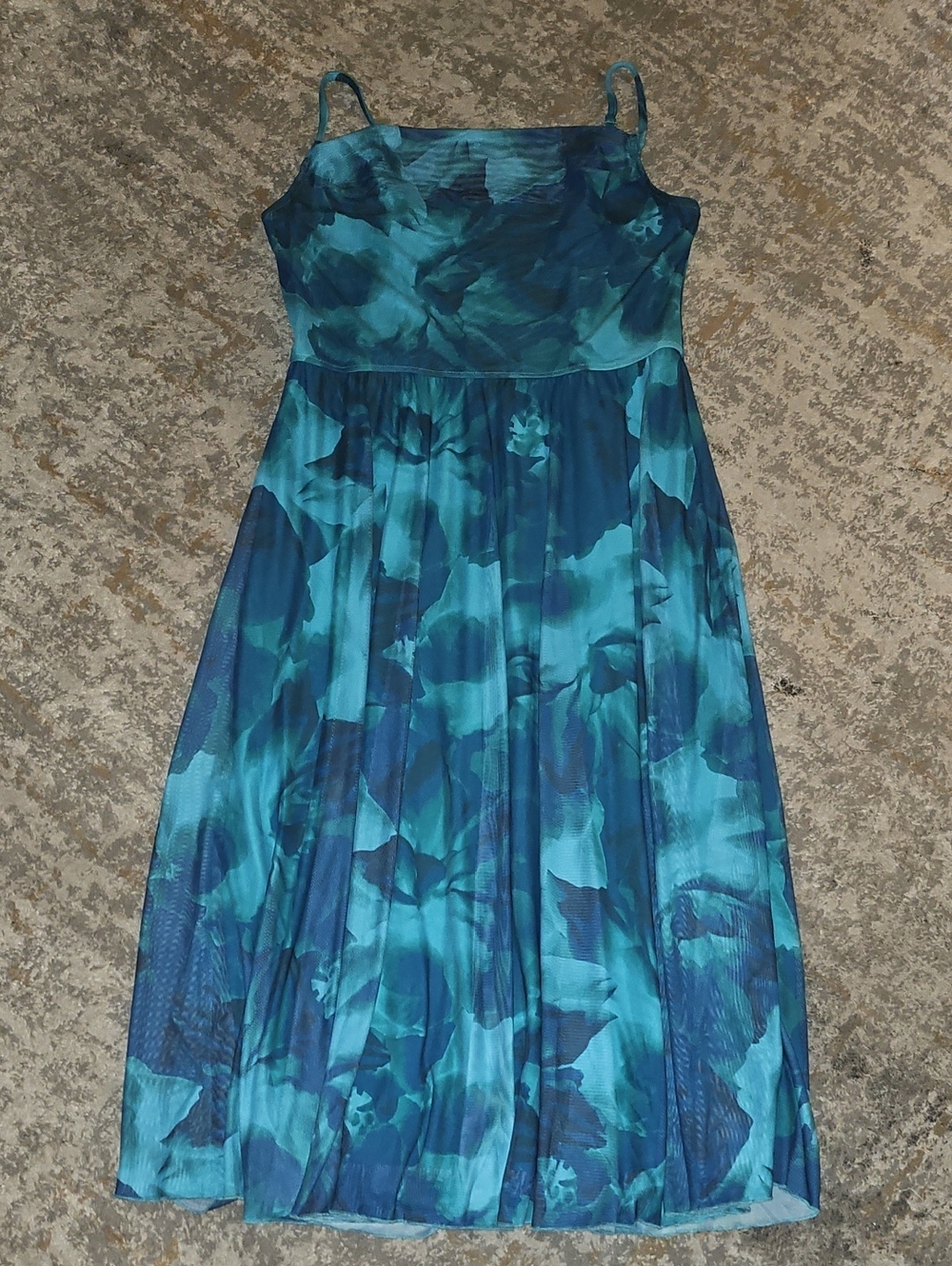 BTFBM Blue Green Floral Mesh Dress XL - Picture 3 of 8